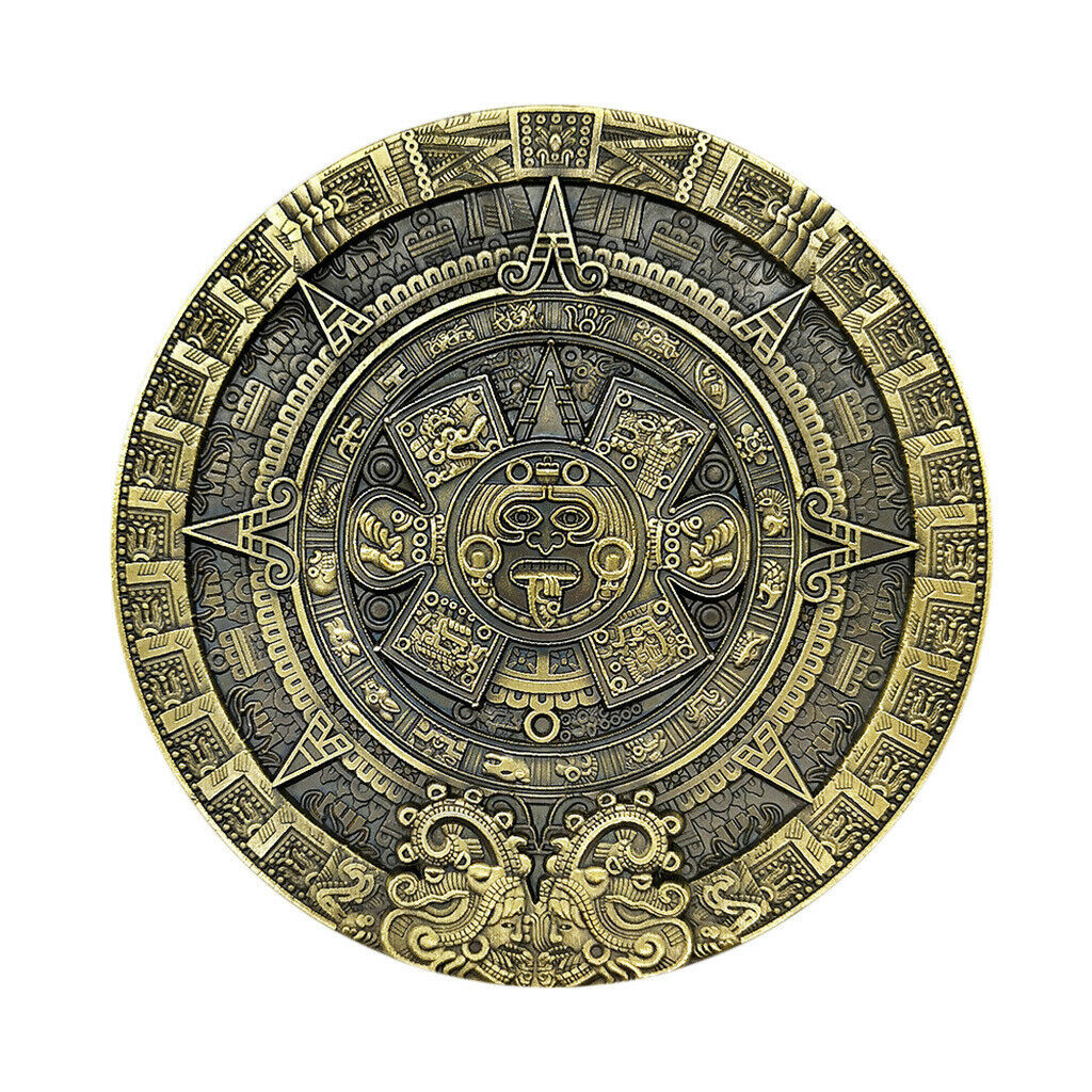 1pc 80mm Dia Mayan Aztec Calendar Bronze Coin Medallion Hobby Collection