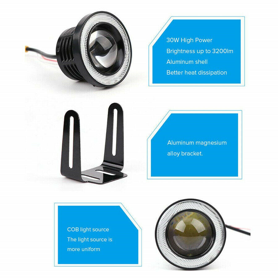3.5INCH Car Auto Angel Eyes Halo Ring DRL Lamp COB LED Fog Light Projector White