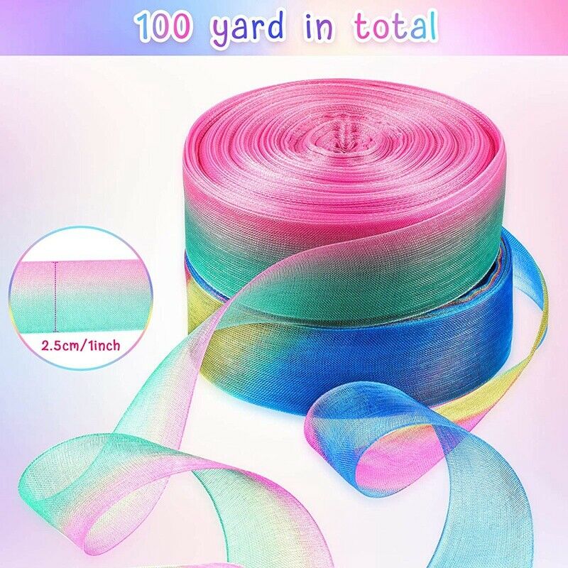 2 Rolls Ribbon 50 Yard Per 1 Inch Wide Glitter Wrapping Ribbon Wrapping CrafJ8I6