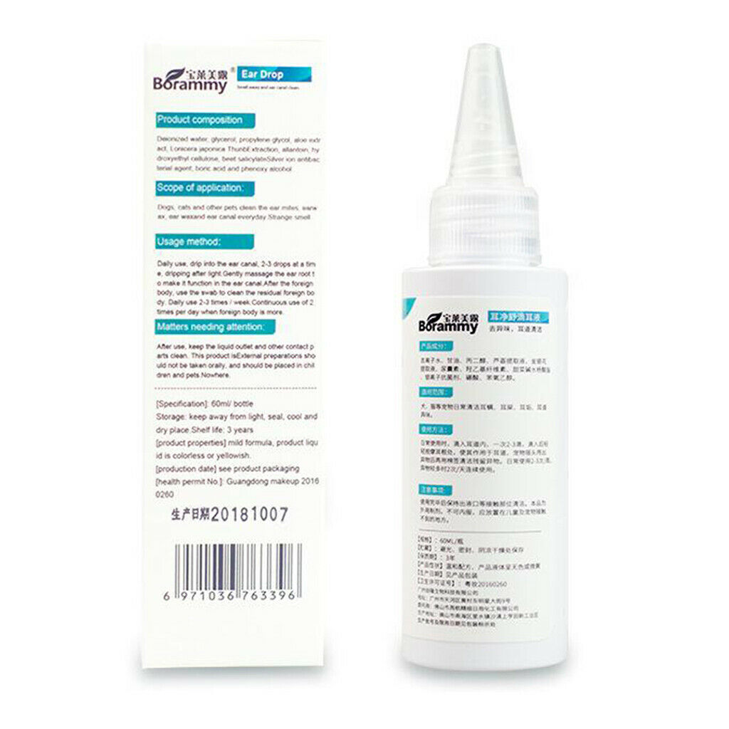 60ml Ear Cleanser Drops for Dogs Cats Puppy Kitten Cleans and Removes Wax