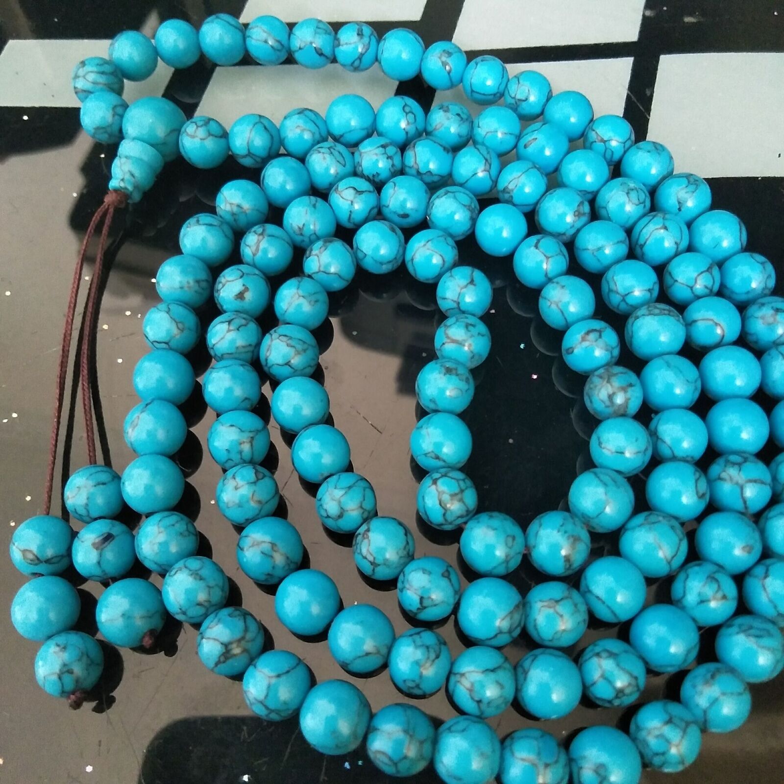 8mm Natural Howlite Turquoise Bracelet Tibet Buddhist 108 Prayer Beads Mala