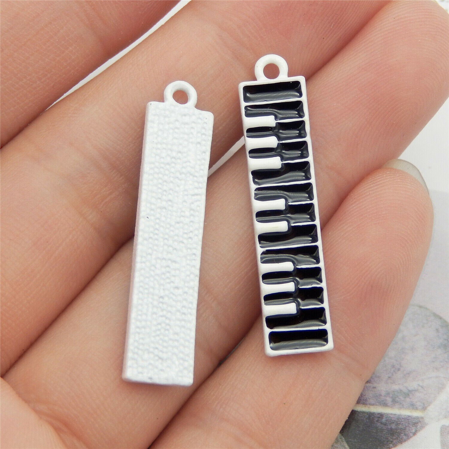 16 pcs Piano Keys Enamel Charm Alloy Drop Dangle For Earrings Pendants 32*7mm