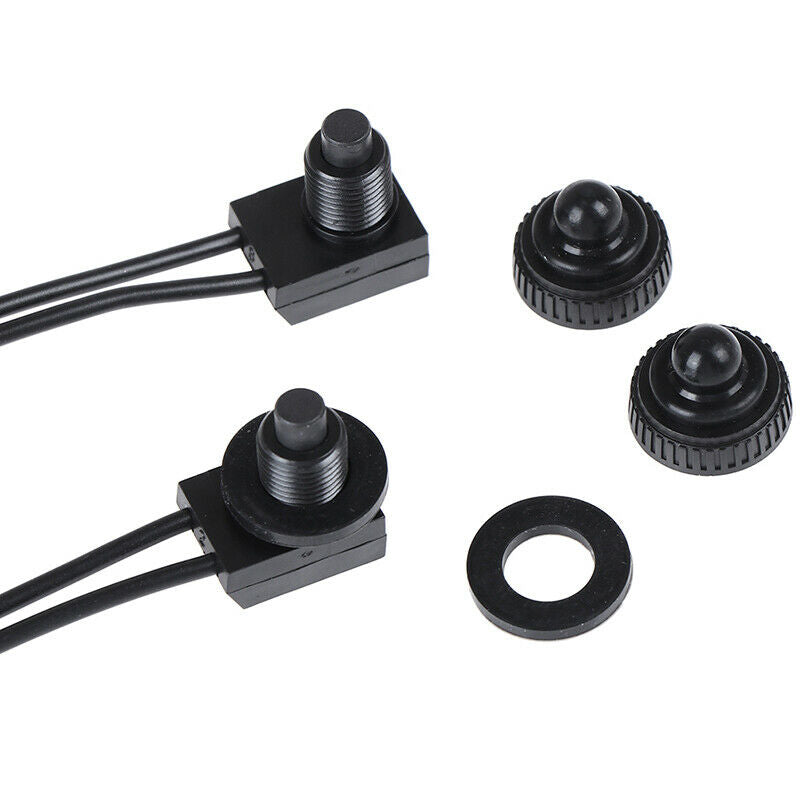 2PCS 12V Waterproof Push Button On-Off Switch With 4" Lead Wire Black MEA.l8