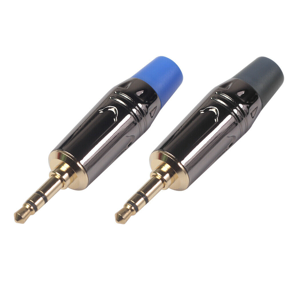 2Pieces 3.5mm Stereo   Male Solder Plug DIY Earphone Audio Adapter Blue