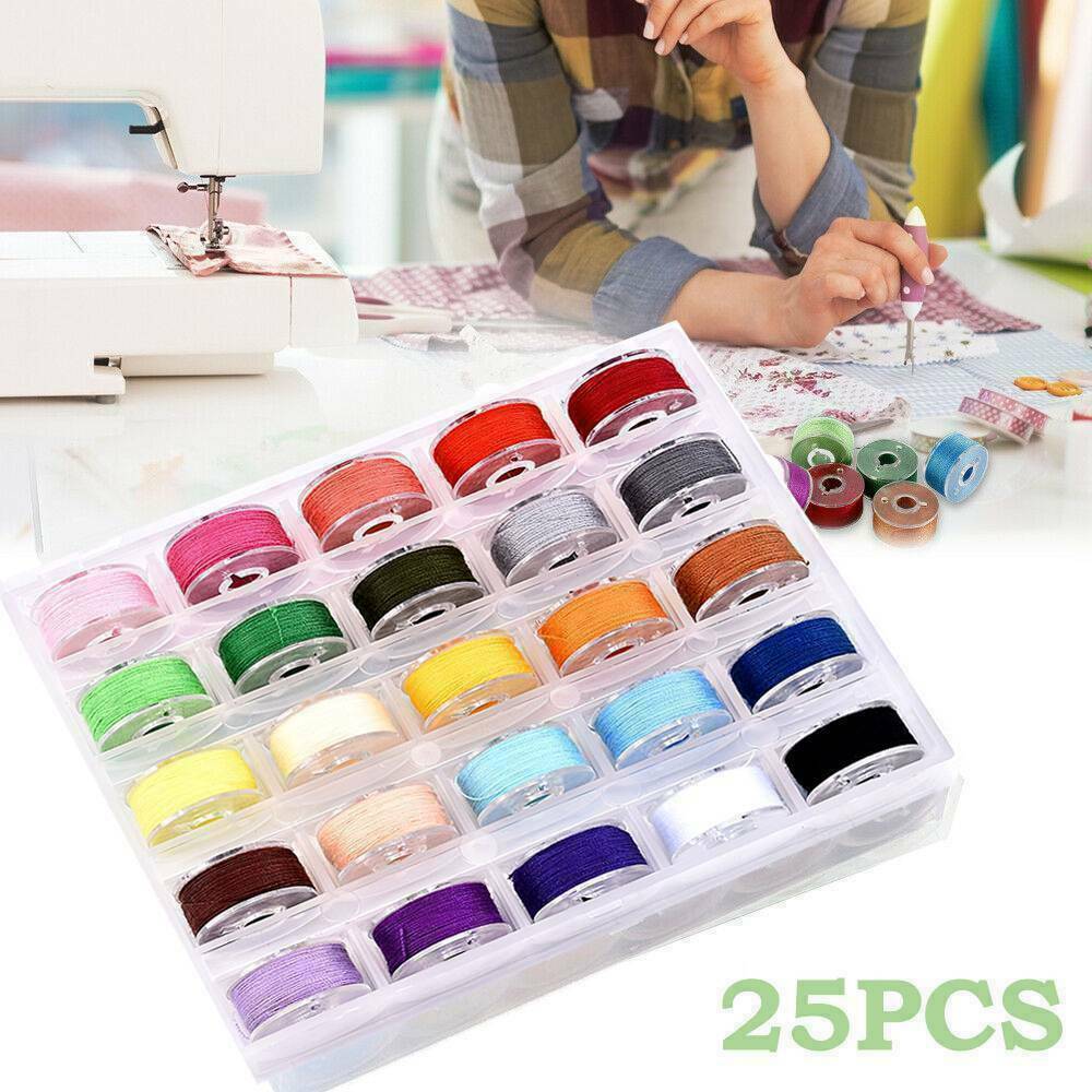 Lots 25pcs DIY Sewing Thread Set with Plastic Bobbins Sewing Machine Spools Case