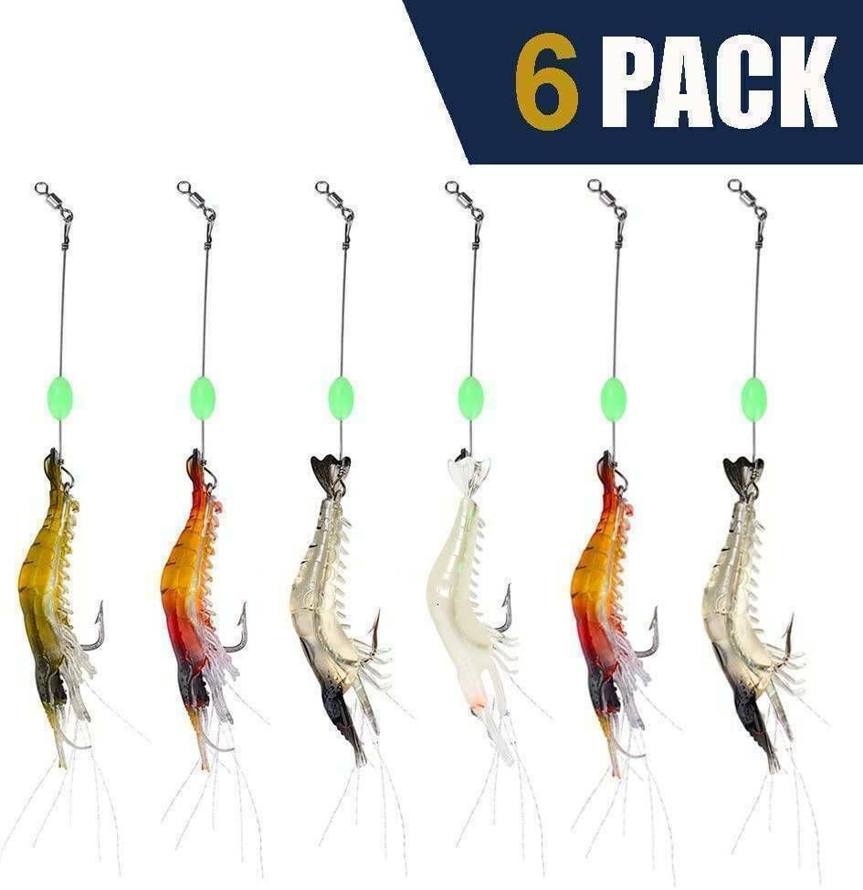 6x Luminous Fishing Lure Bait Artificial Shrimp Lures Soft Plastics Hook 9cm-6g