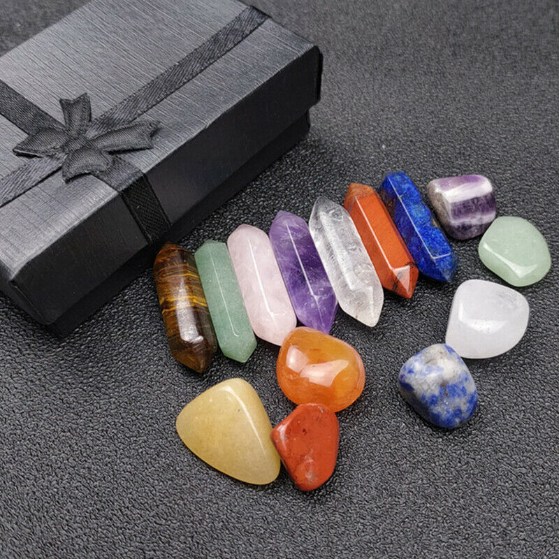 Seven Chakra Energy Healing Stone Set Natural Crystal Column Decoration Gift Box