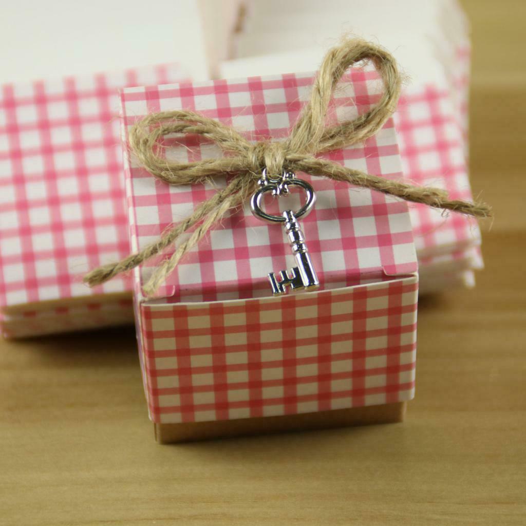 50Pcs Square Cube Pink Box With Lid Wedding Bridal Baby Shower Party Gifts