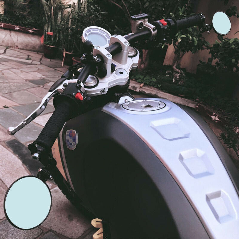 Motorcycle Retro Bike Blue Glass Rearview Mirror AluminumAlloy Convex Left+Right