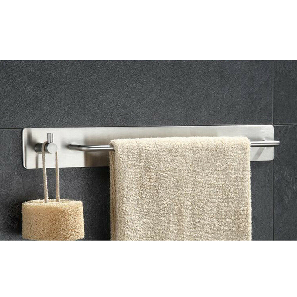 Adhesive Stainless Steel Towel Rack Holder Bathroom Single Towel Bar 34cm