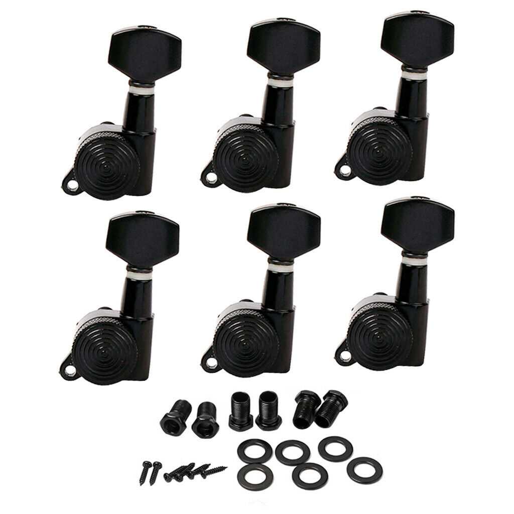 6L Locked String Guitar Tuning Pegs Tuner With Keys Small Handle Head Black