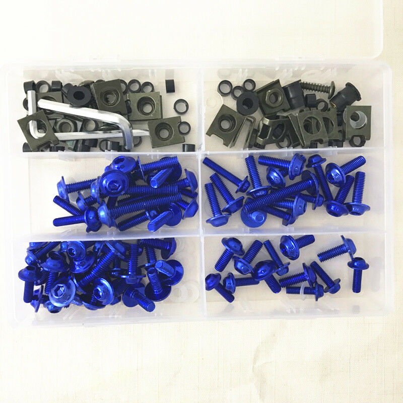 177 Pcs Durable Motorcycle Bodywork Fairing Bolts Kit Fastener Clips Screw Blue