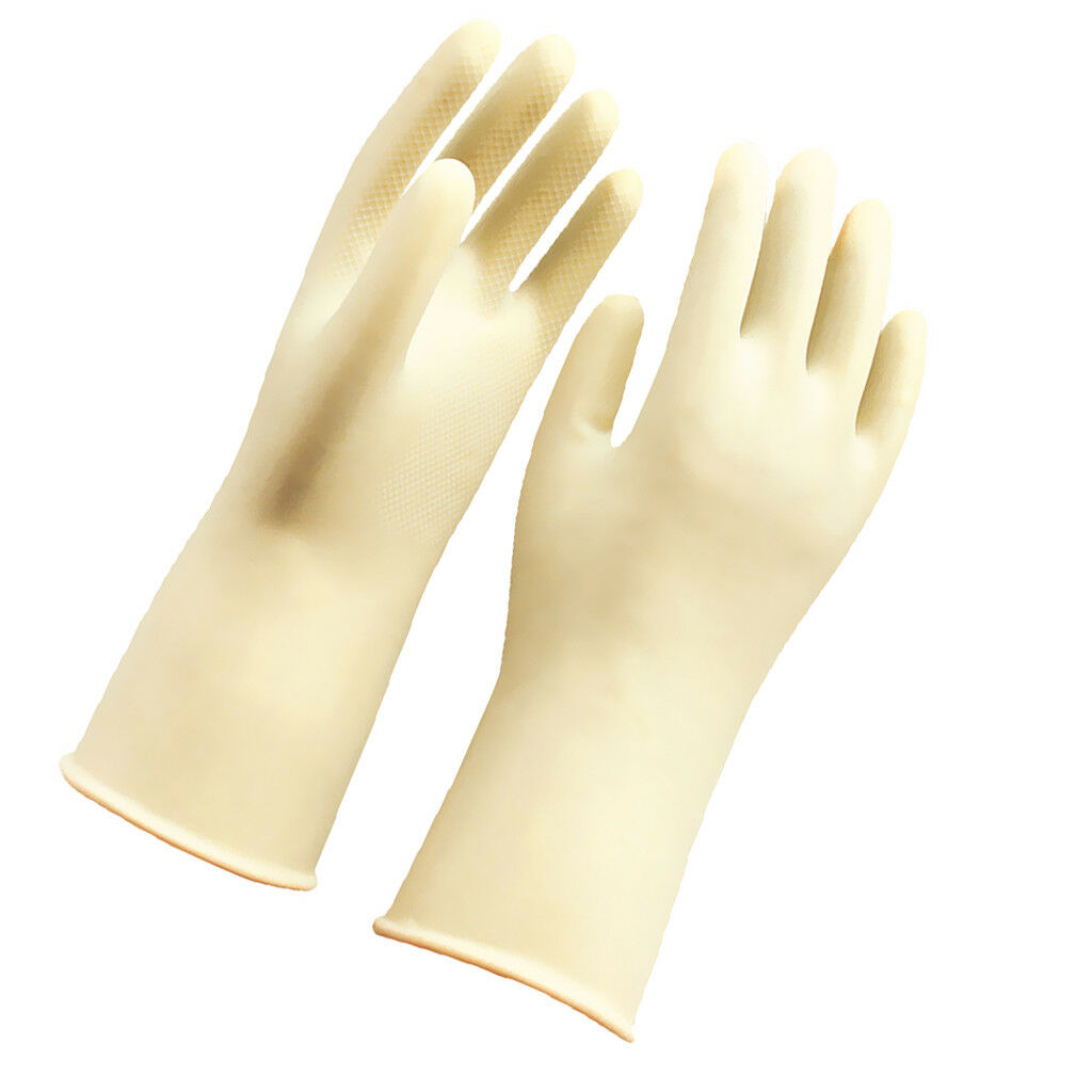 Natural Latex Rubber Gloves Heavy Duty Non Slip Household Gloves 40cm White