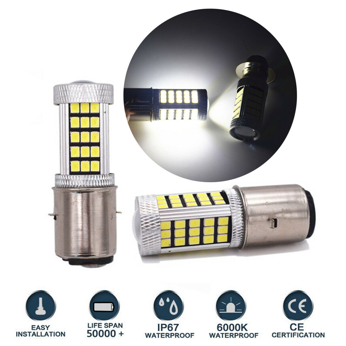 2PC 80W H6 BA20D Light Bulb Suitable for Motorcycle/ Bike/ Moped/ Scooter/ ATV