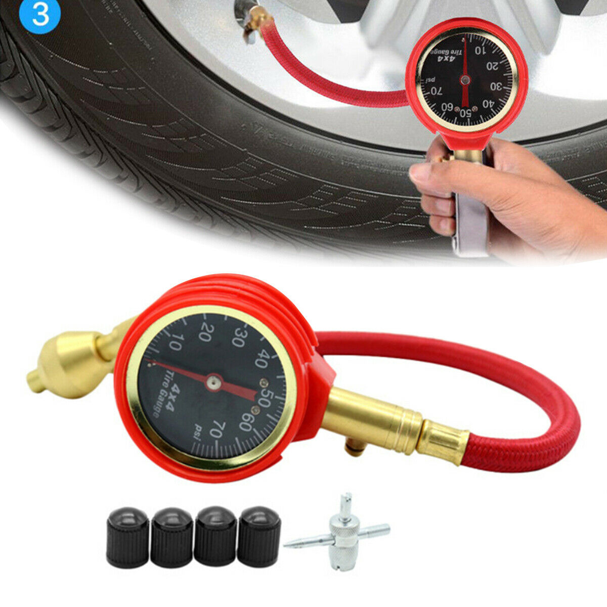 Pointer Air Pressure Gauge Tire Meter Tester 0-75 PSI Universal For Car Bike