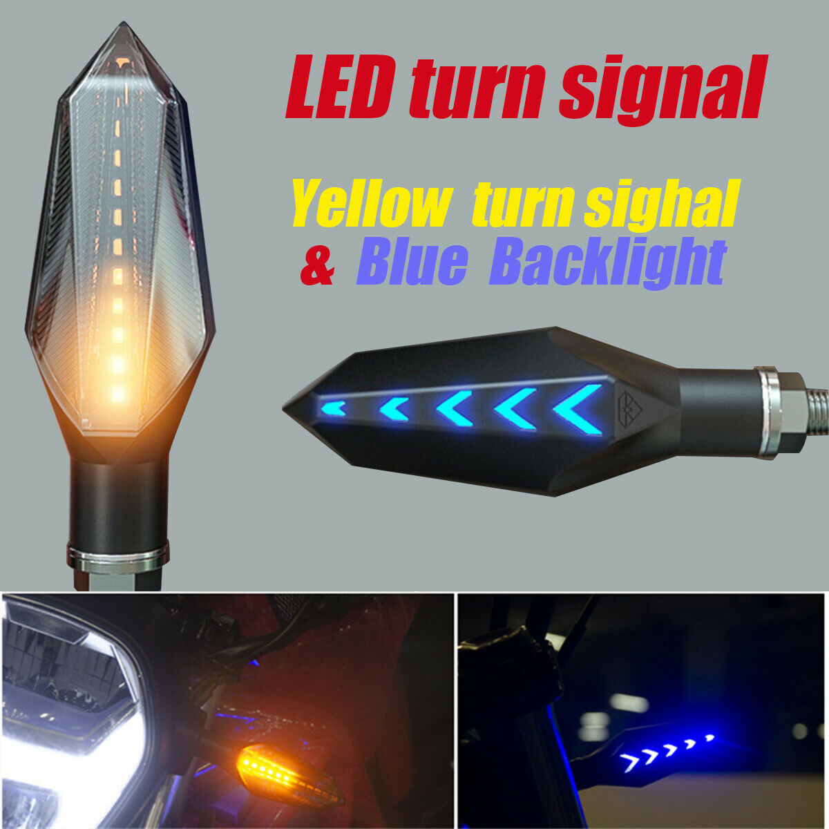 LED turn signal motorbike signal  flow light blue DRL back arrow light guide 1pc