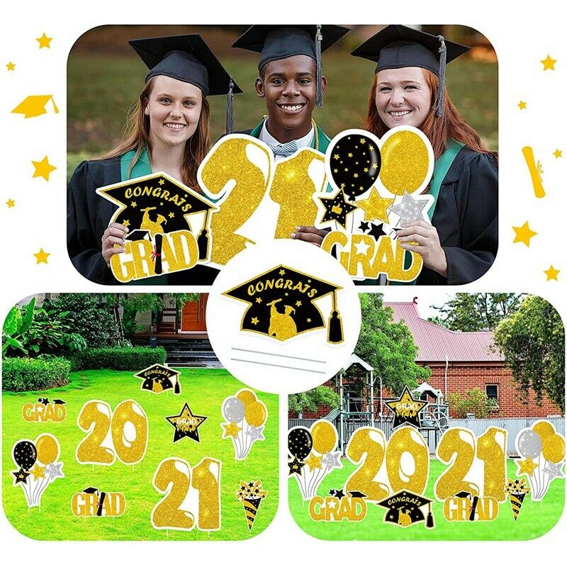 Graduation Yard Sign Stakes Decorations - Congrats Grad Cap Outdoor Lawn ParV7F3