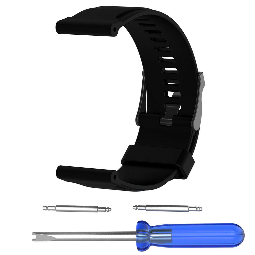For Suunto  Watch Soft Silicon Wrist Band Strap & Clasp 25mm Black