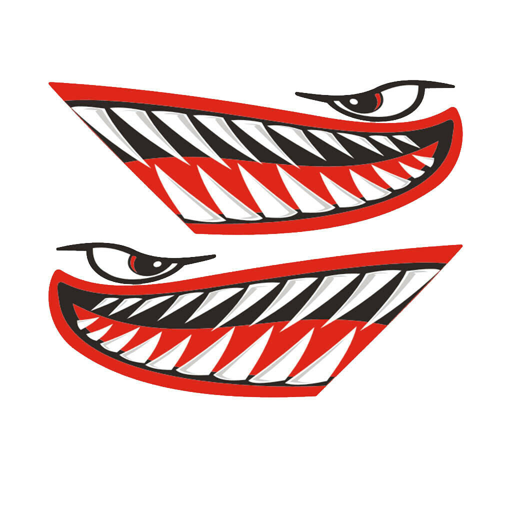 4 Pieces Vinyl Large Shark Teeth Mouth Decals Stickers for Kayak Canoe Boat
