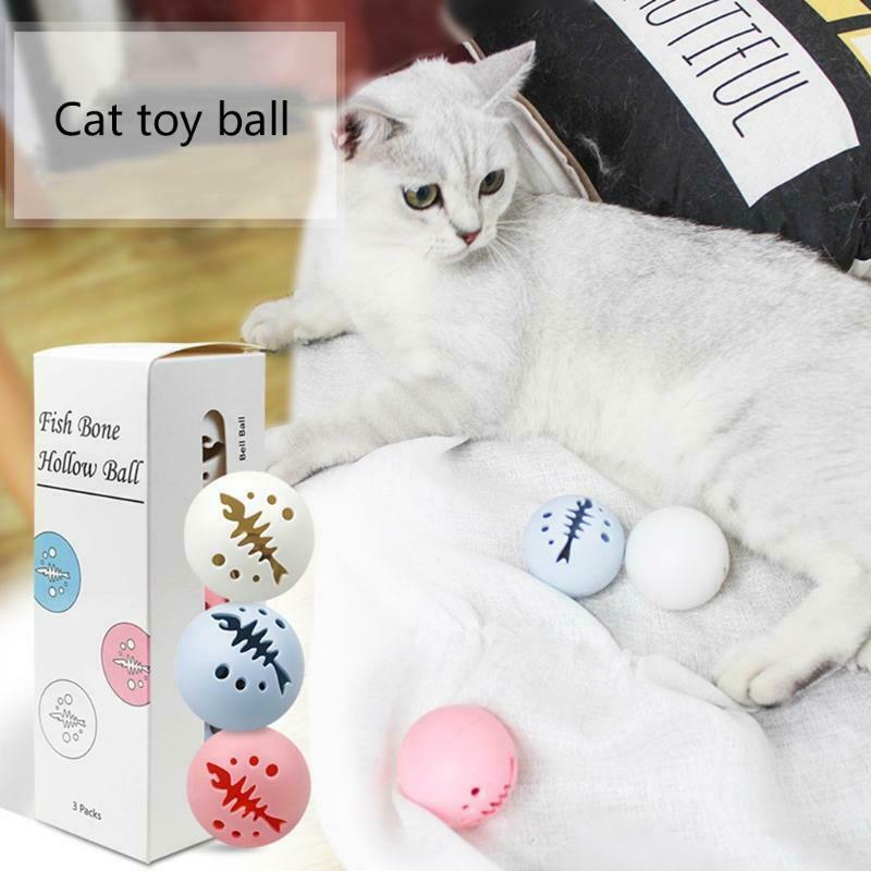 3PCS Fish Bone Hollow Balls for Cats Including Flashing Ball Catnip Ball Indoor