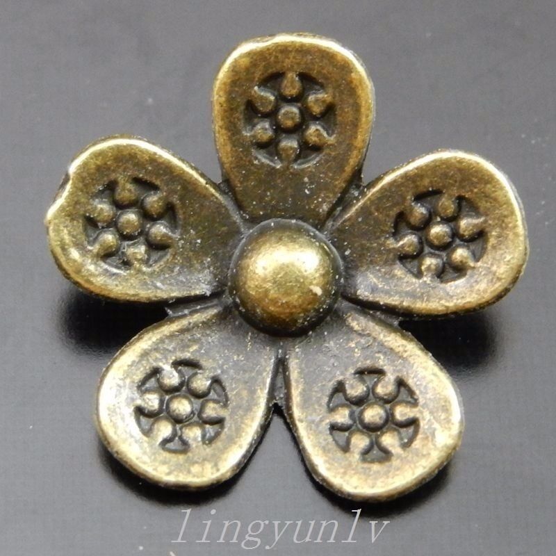 100 Pieces Antiqued Bronze Lotus Flower Charms Pendants 13x13mm Jewelry 50017