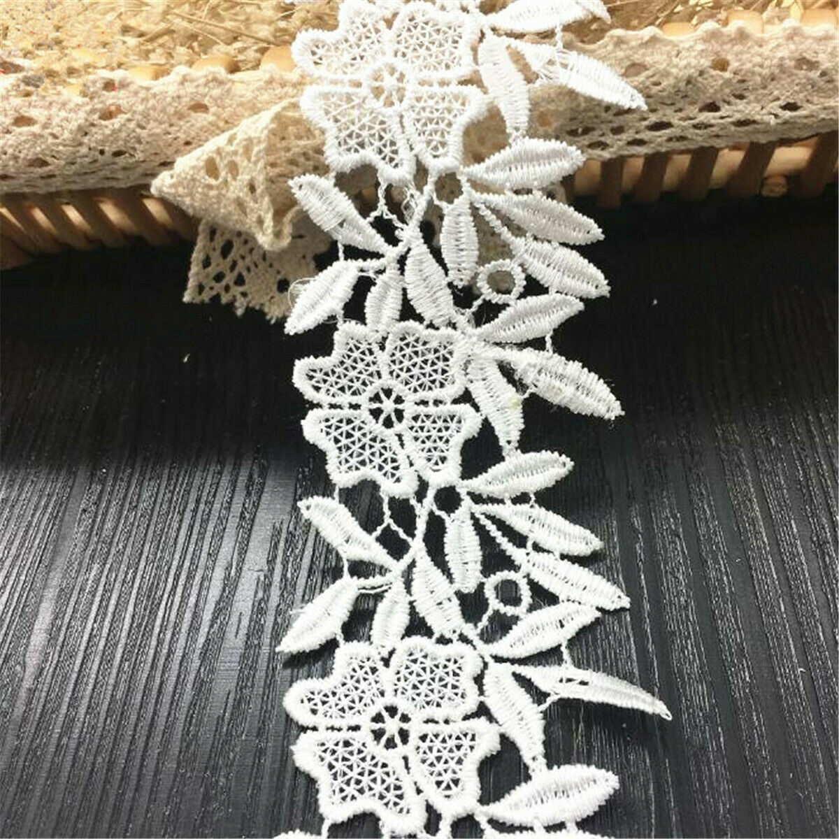 5 Yards White Flower Lace Trim Ribbon Bridal Dress Embroidered Sewing DIY Craft
