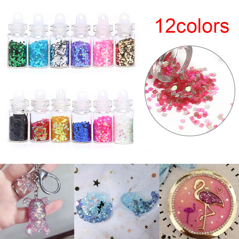 12 Bottles Flash Sequin Decoration Epoxy Silicone Mold DIY Jewelry Making ToJ FG