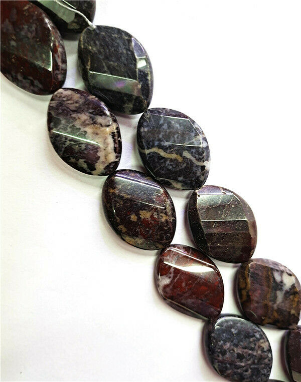 1 Strand 35x25x12mm Brown Red Bloodstone Facet Marquise Loose Beads 15.5" HH8496