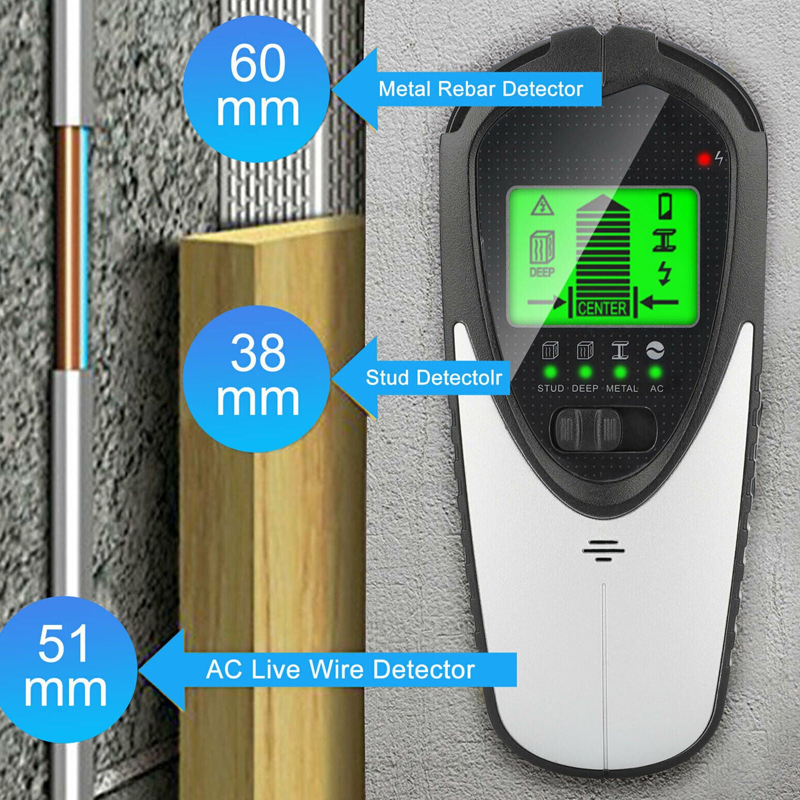4 in 1 LCD Digital Stud Finder Wall Sensor Scanner Metal Wood AC Wire Detector
