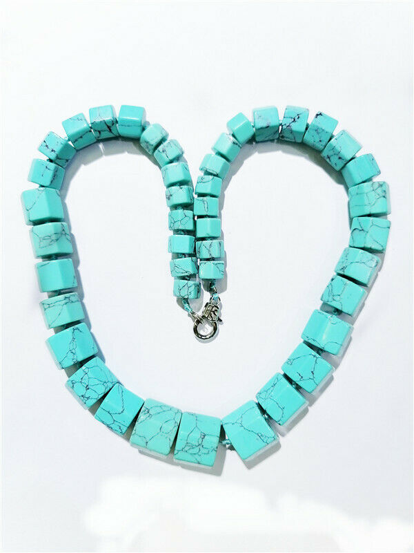 1 Strand Women Green Turquoise Hexagon Prism Beads Handmade Necklace 42cm HH8742
