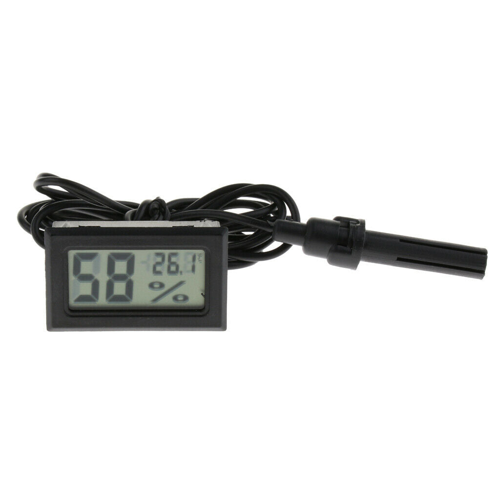 2pcs LCD Digital Reptile Thermometer Hygrometer with Probe Black