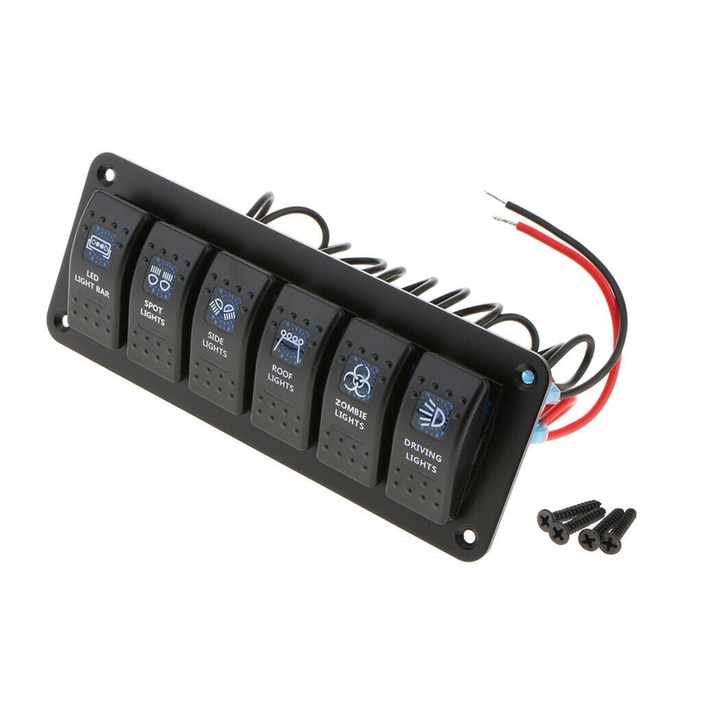 6 Gang Switch Panel 12V/24V Interior Controls Car Boat Marine Rocker Breaker