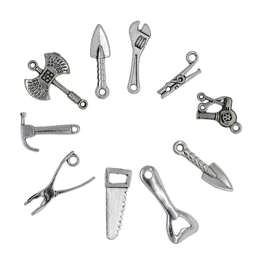 50Pcs Metal Mixed Tools Charms Pendant, Hammer Piler Wrench Charm Pendant,
