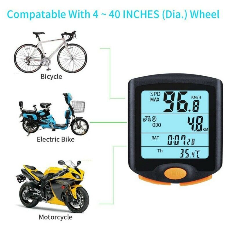 Cycling Bike Bicycle LCD Cycle Computer Odometer Wired Speedometer Waterproof