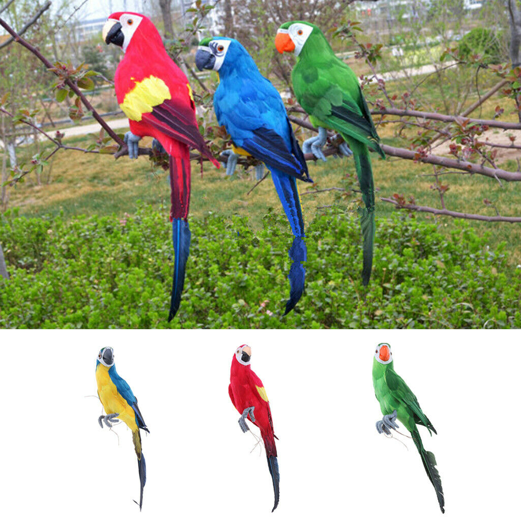 2X Realistic Parrot Red-crowned Crane Bird Sculpture Garden Outdoor Decor