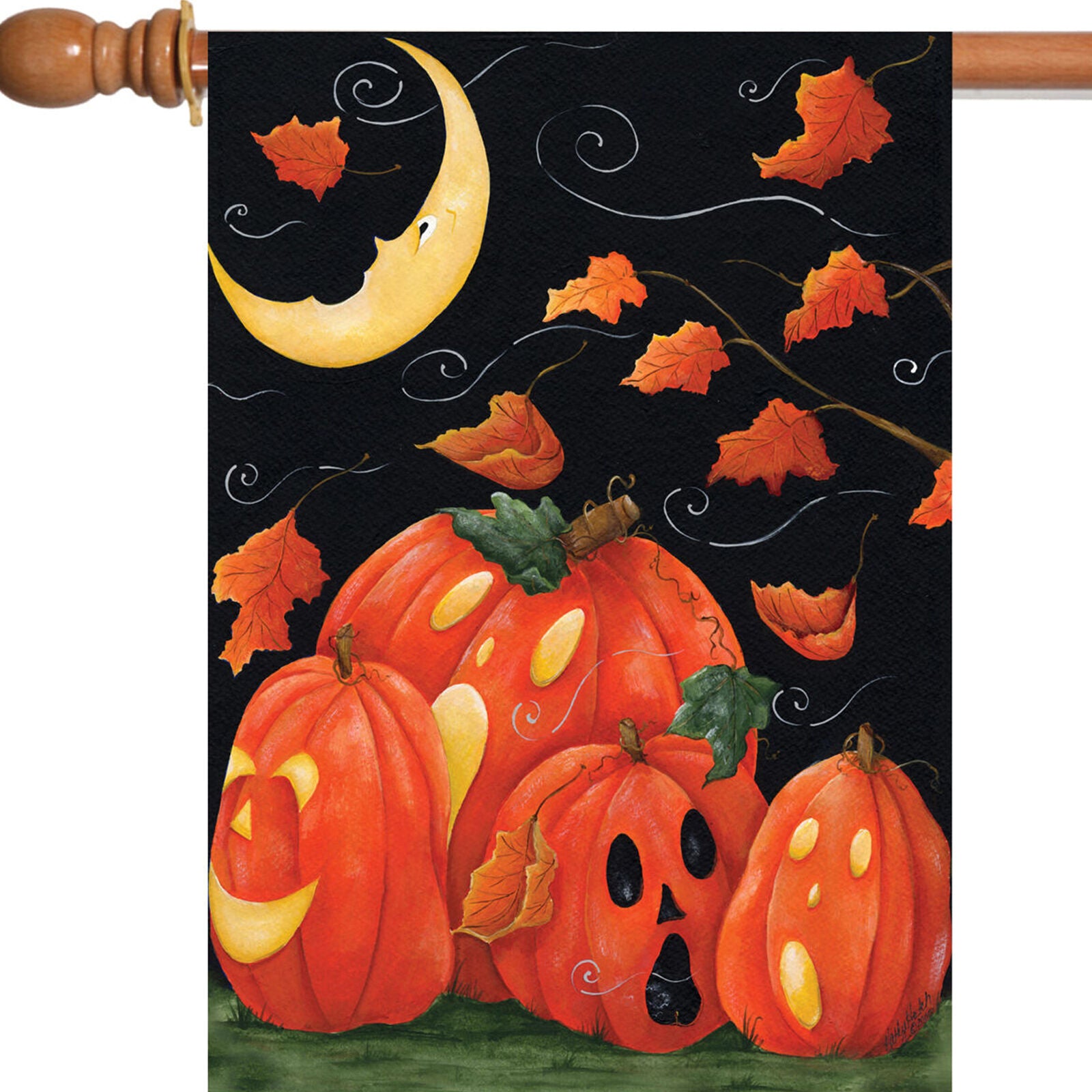 Scary Night 28 x 40 Windy Halloween Moon Fall Autumn Leaves House Flag