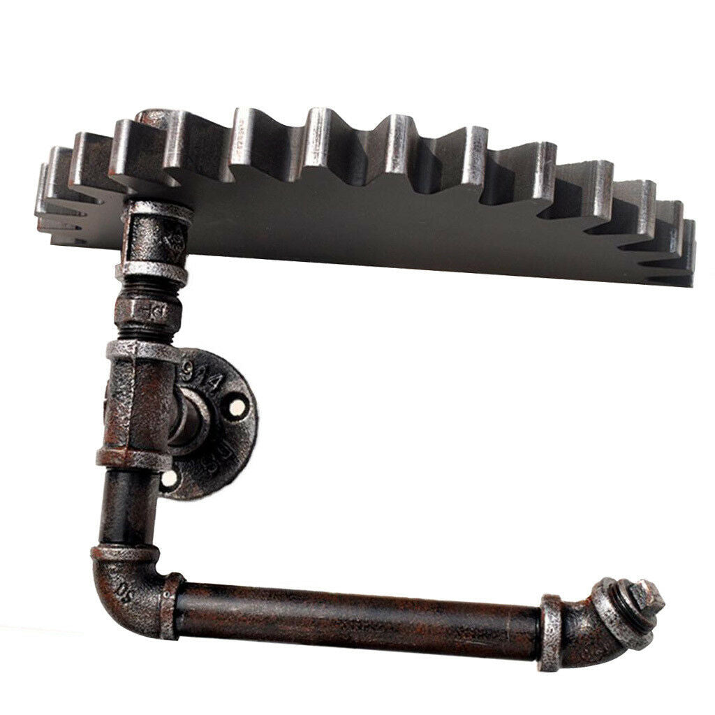 Iron Pipe Hanger Wood Gear Wall Shelf Toilet Paper Holder Towel Hook Holder