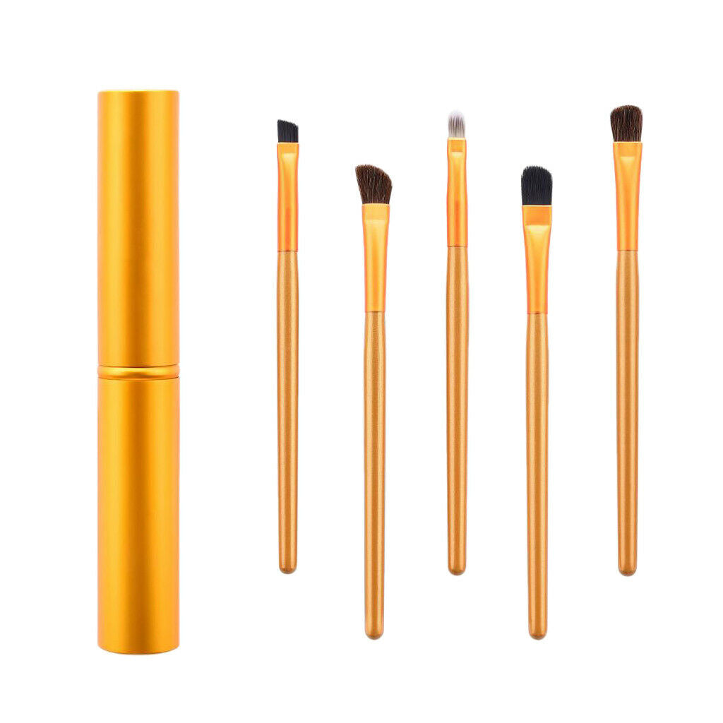 Set of 5 Eye Makeup Brushes Eyeshadow Eyebrow Brush with Storage Case Golden