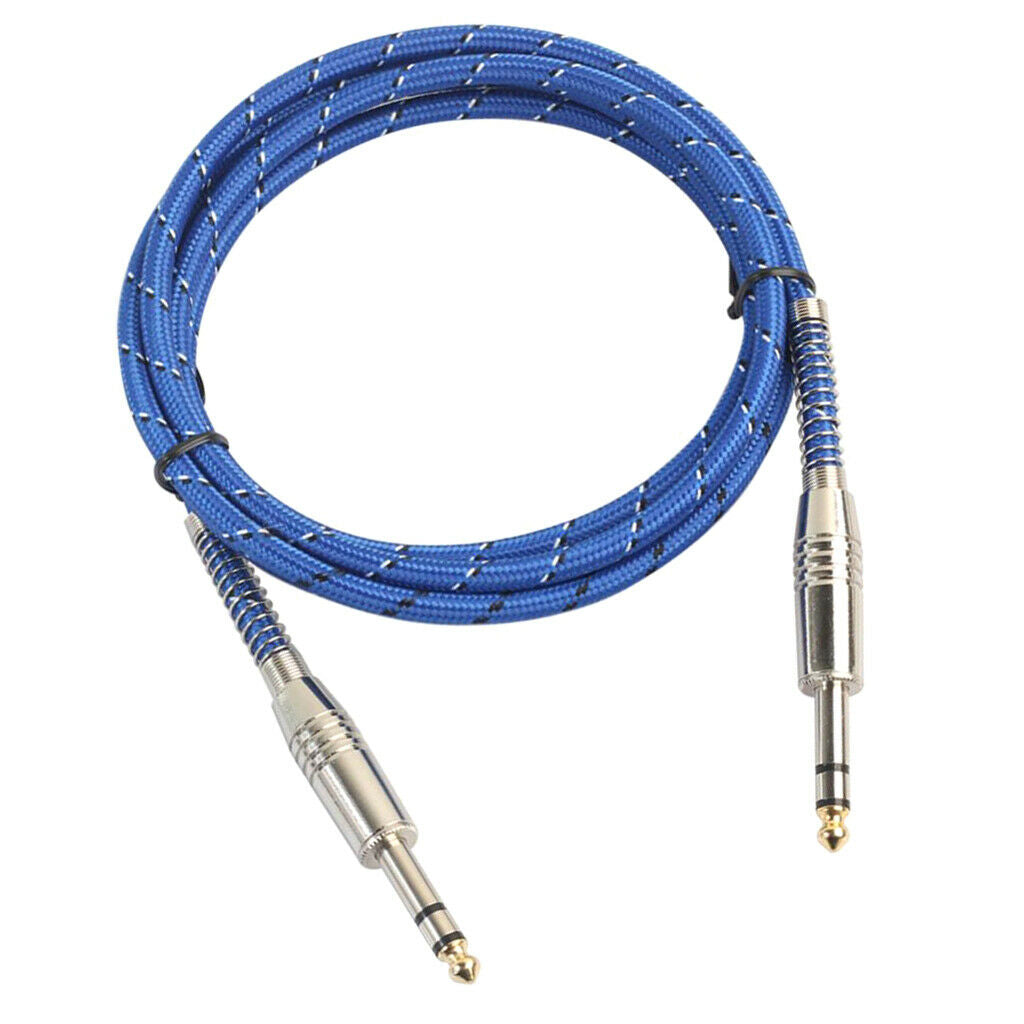 2X Bass Guitar 6.35mm Stereo Male to Male Audio Cable Nylon Braided Cord 1.8m