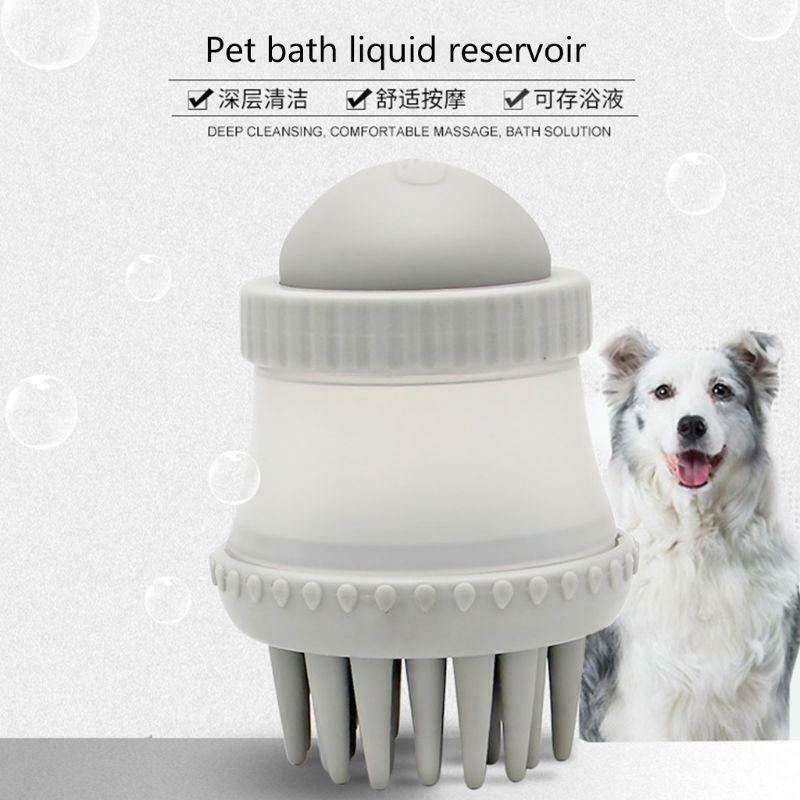 Pet Dog Cat Bath & Massage Brush, Pet Scrubber Shampoo Dispenser Silicone Brush