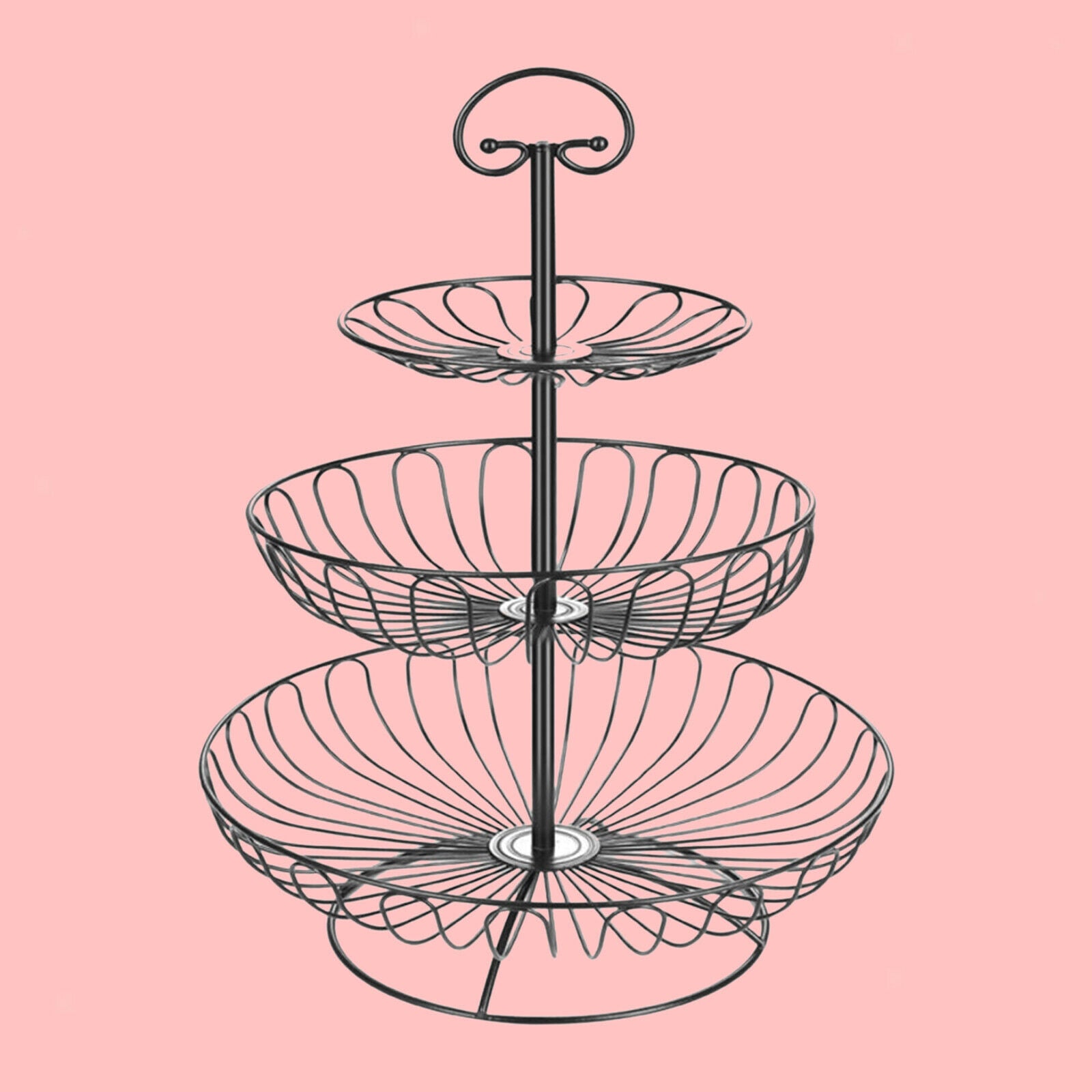 3 Tired Metal Wire Basket Rack Stand for Fruit, Vegetables, Snacks Black