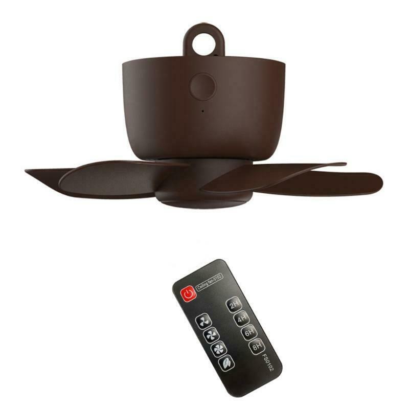 USB Rechargeable Remote Control 8hours Timer 4 Speed Ceiling Fan for Tent Home