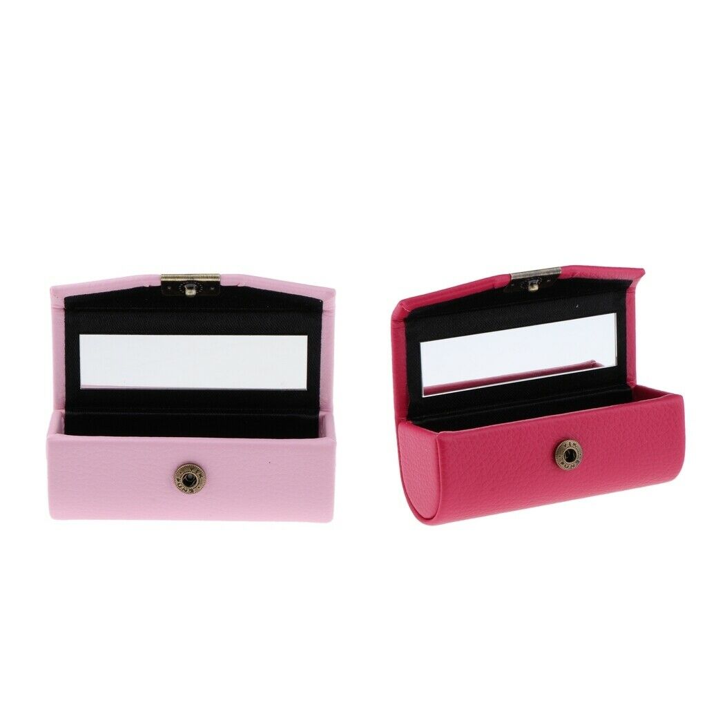 2 Pieces Leather Lipstick Case Holder Storage Box mirror Purse Pocket
