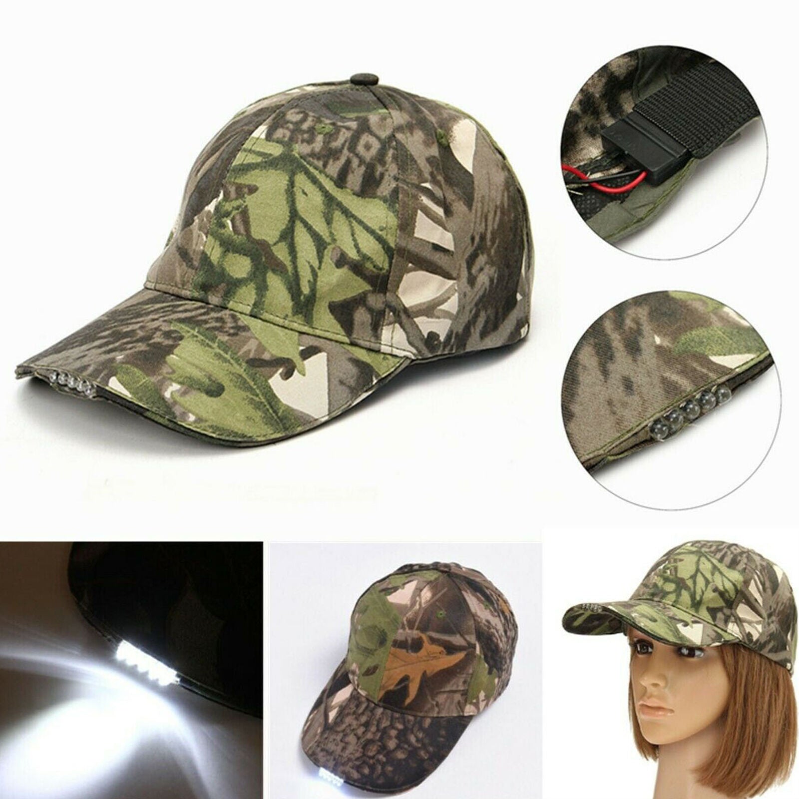 Sports LED Hat with 5 LED Torch for Fishing Walking Running Baseball Cap