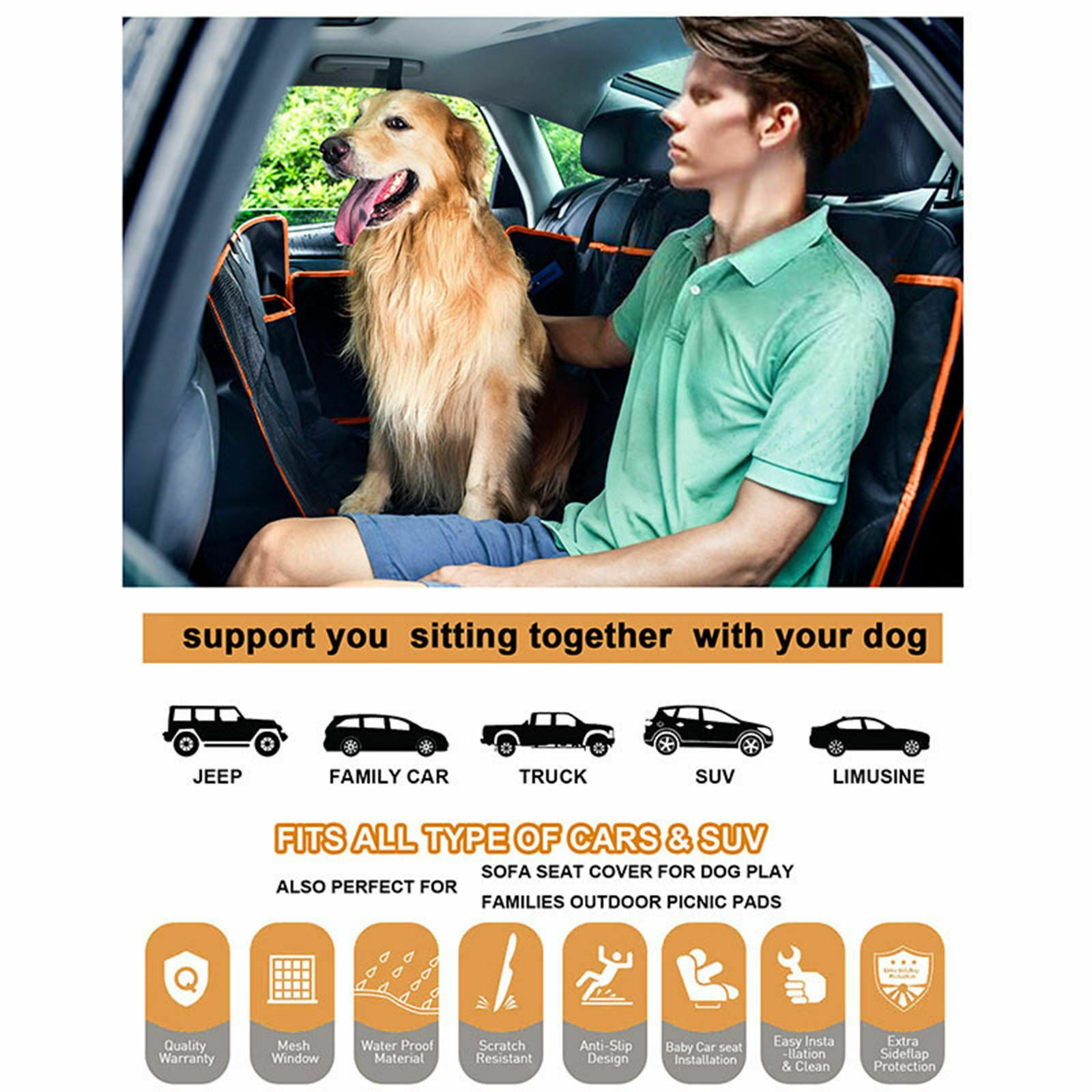 Rear Seat Protector Cover Travel Car Waterproof Dog Pet Hammock Heavy Duty
