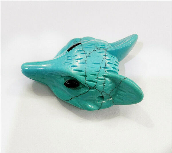 1Pc 30x24x15mm Green Turquoise Carved Fox Head Healing Crystal Pendant Bead HH23