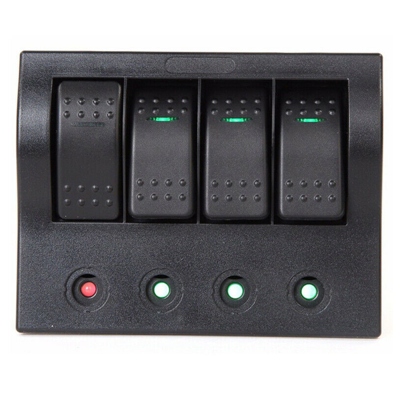 Boat RV Marine Switch Panel 4 Gang LED Rocker Switch with Circuit Breakers Kit