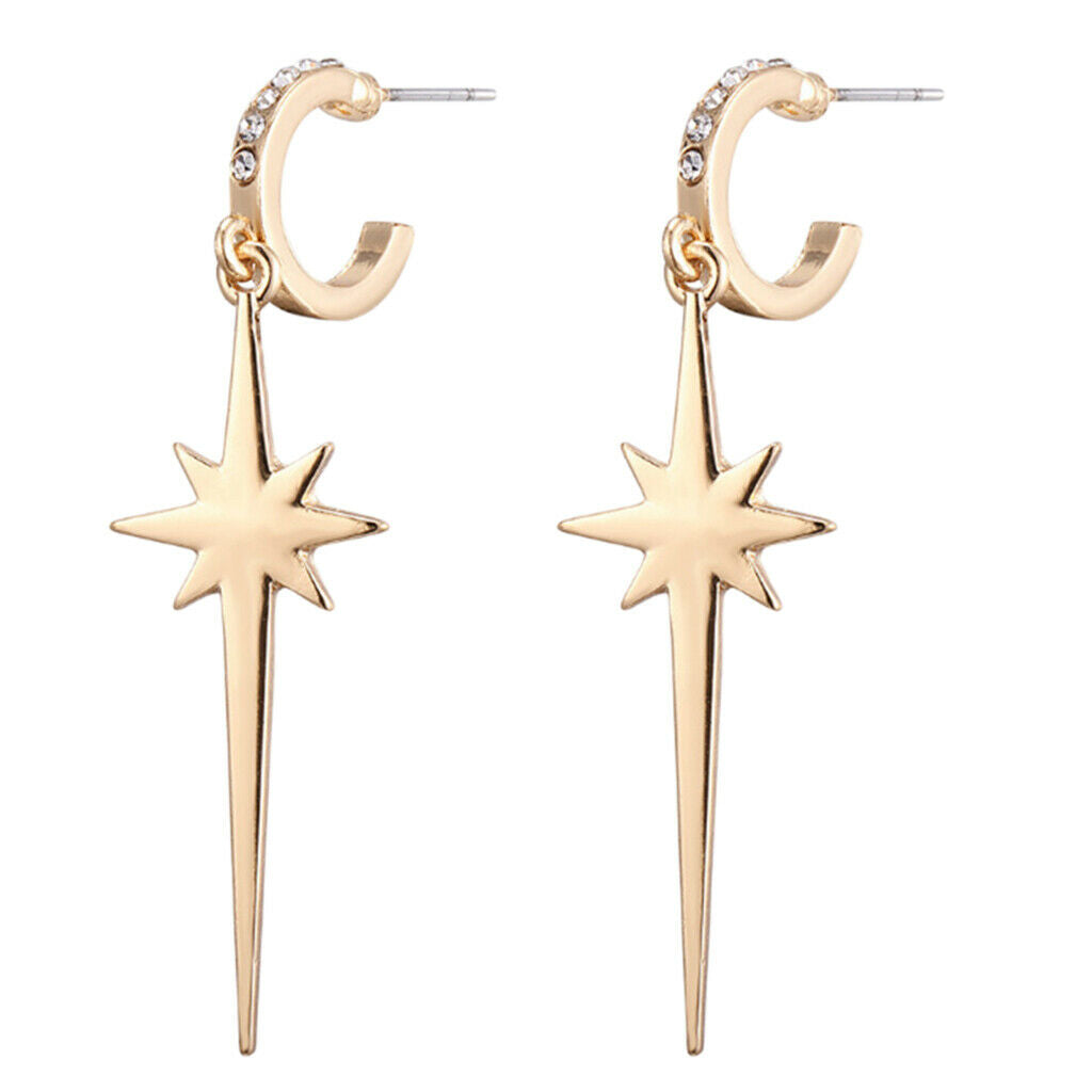 2x Crystals Stud Earrings Simple Dangle Earrings Golden Ear Studs Jewelry