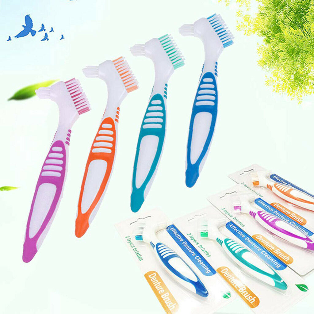4 Packs Denture Cleaning Brushes Oral Care Toothbrush w/ Anti-slip Handle