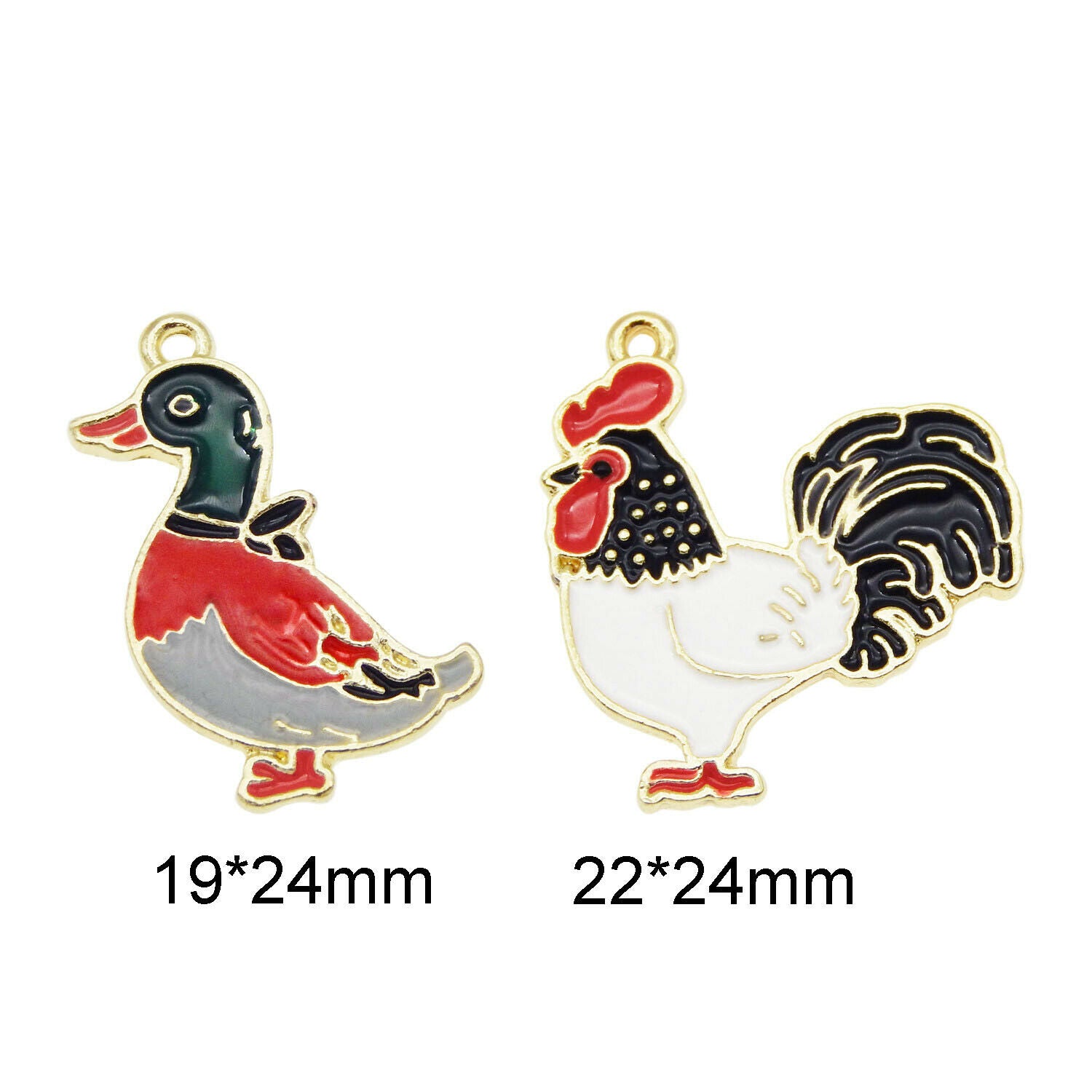 8 PCS Assorted Poultry Enamel Charm Chicken Rouster Duck Pendant Bracelet Crafts